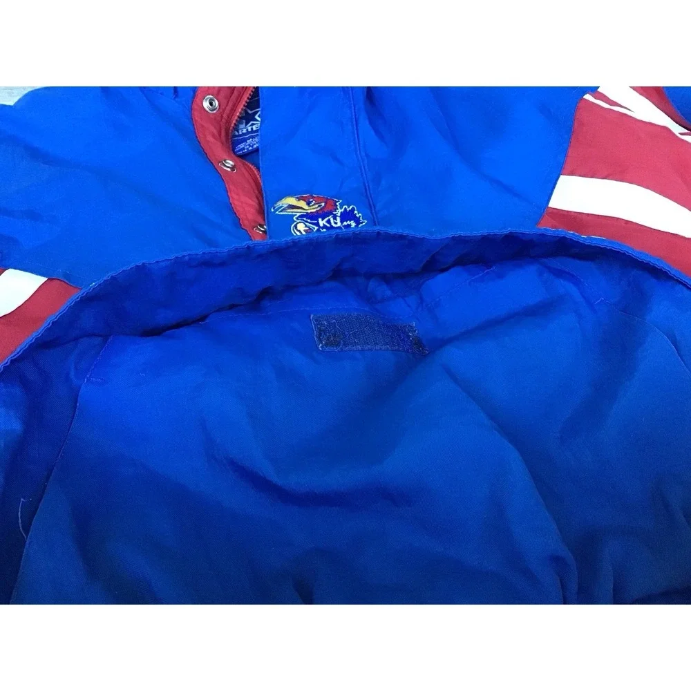 Vintage 90s Kansas Jayhawks 1/4 Zip Pullover Starter Jacket Size Kids M Puffer